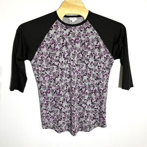 LuLaRoe Disney Minnie Mouse‎ Baseball Tee 3/4 Sleeve Top Gray Black L